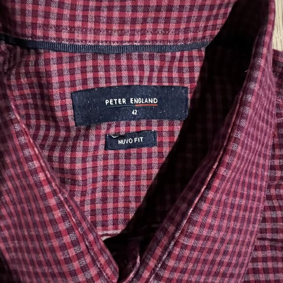 Peter England Nuvo Fit Red & Black Checked Cotton-Blend Mens Long Sleeve Shirt E - Picture 3 of 10